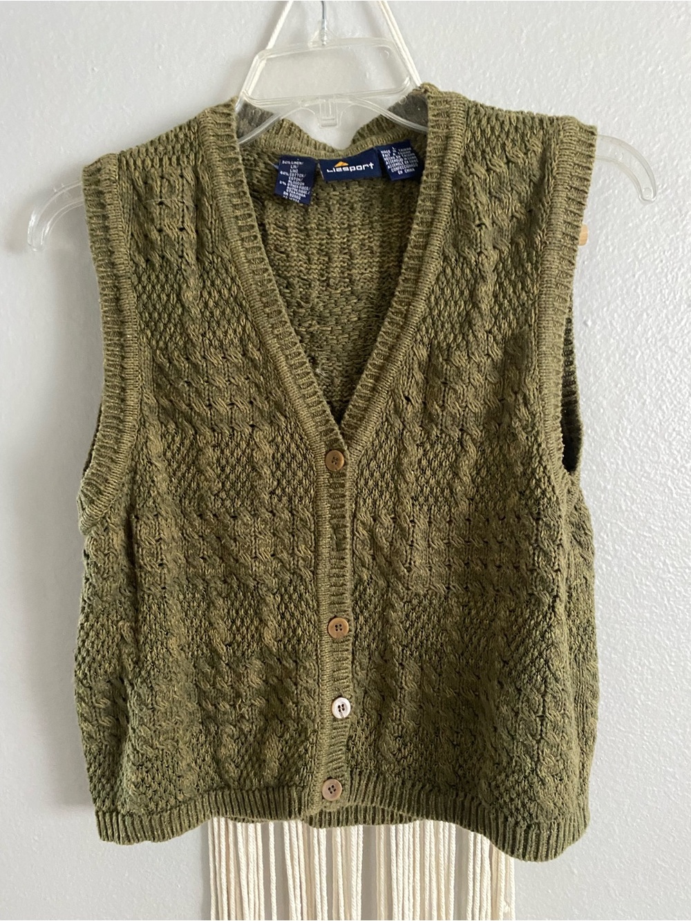 Olive Green Cable Knit Button Front Sweater Vest